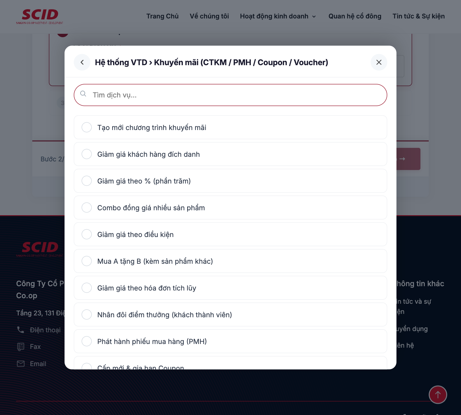 Modal cấp 3 — 11 chức năng Khuyến mãi